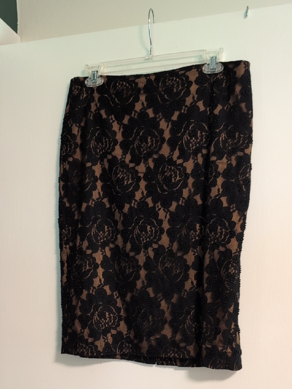 Black Lace Overlay Pencil Skirt - Women